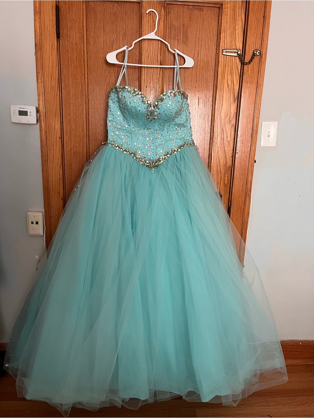 Girls' Teal Tulle Ball Gown Dress with Embellished Bodice